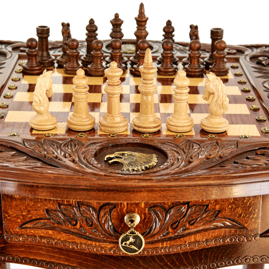 Стол ломберный Шахматы резные "Гордый орел" 60 купить в Краснодаре