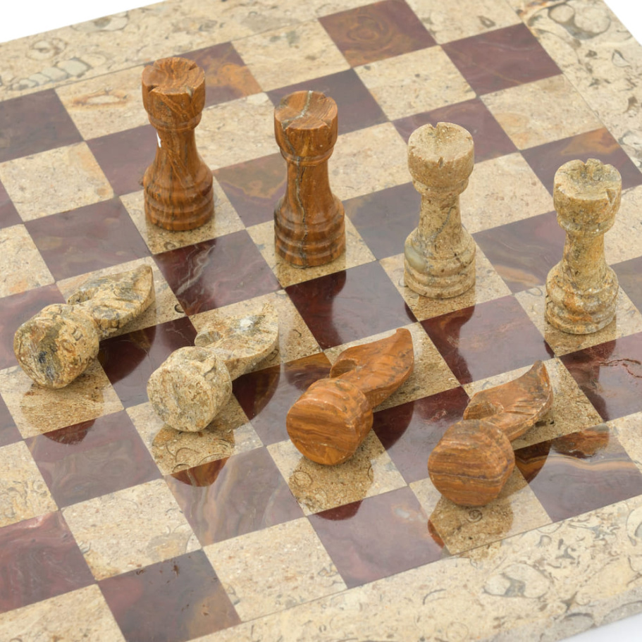 Шахматы из камня "Сицилия" яшма и ракушечник 40 купить в Краснодаре