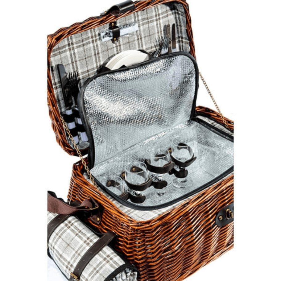 Корзина для пикника Рассвет (на 4 персоны) с пледом купить в Краснодаре