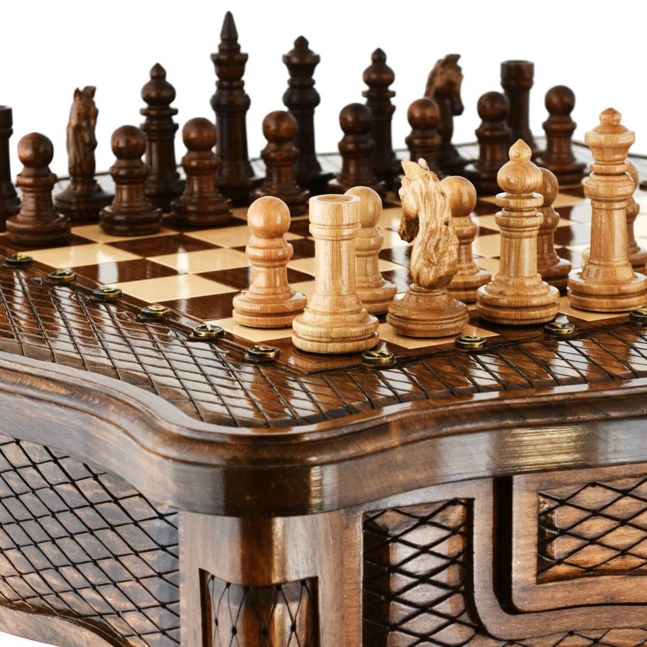 Стол ломберный Шахматы резные "Гиперион" 60 купить в Краснодаре