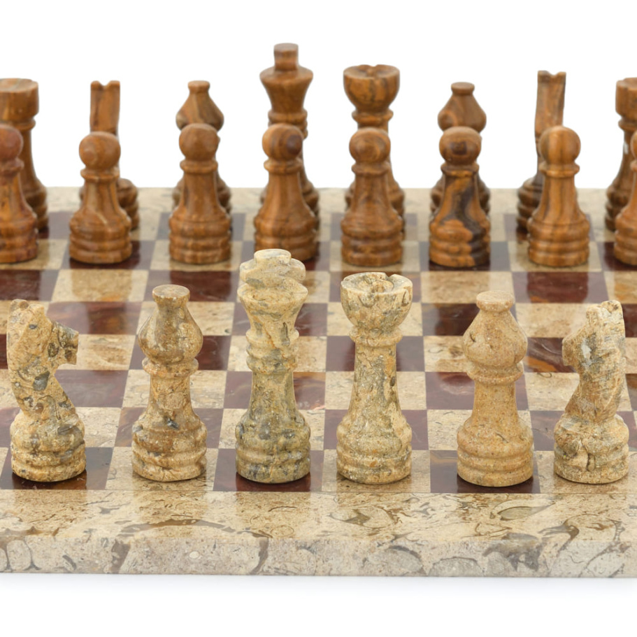 Шахматы из камня "Сицилия" яшма и ракушечник 40 купить в Краснодаре