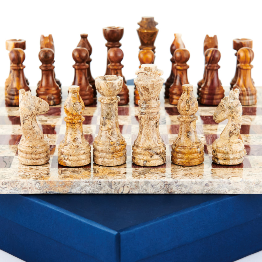 Шахматы из камня "Карфаген" яшма и ракушечник 30 купить в Краснодаре