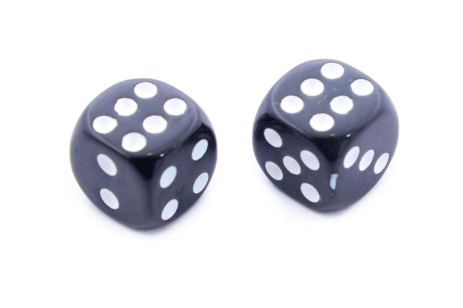 Кости игральные, пластик, черные 10 мм (2 шт), WoodGames Кости игральные, пластик, черные 10 мм (2 шт), WoodGames