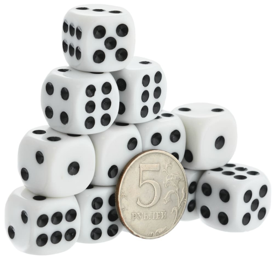 Кости игральные "Стандарт" пластик, белые, 15 мм (2 шт.) купить в Краснодаре