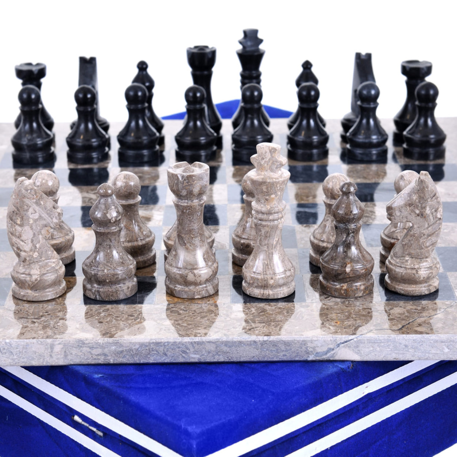 Шахматы из камня "Карфаген" серый и черный мрамор 40 купить в Краснодаре