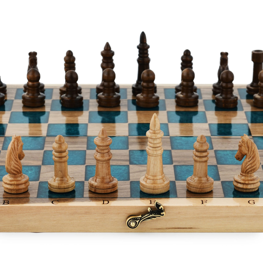 Шахматы + нарды резные "Лазурит" 40 купить в Краснодаре