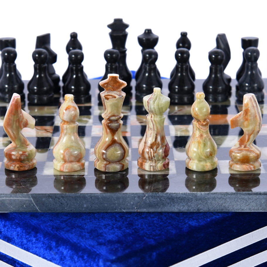 Шахматы каменные "Карфаген" темный мрамор и оникс 25 купить в Краснодаре