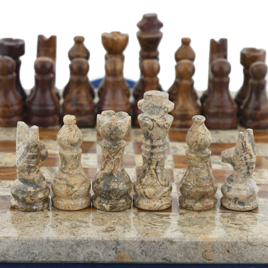 Шахматы из камня "Сицилия" яшма и ракушечник 20 купить в Краснодаре